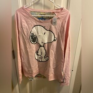 NWT Peanuts XL Top Pink Comic Strip Long Sleeve Shirt Snoopy